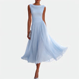 Esther | Robe midi sans manches à encolure drapée