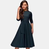 Marie | Robe midi ceinturée à manches trois-quarts