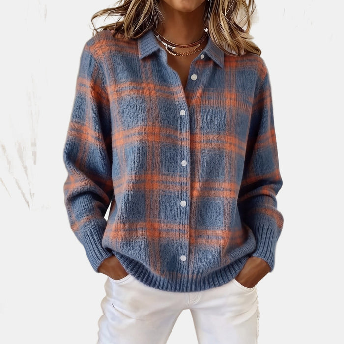 Cardigan à Carreaux Bleu Chaud