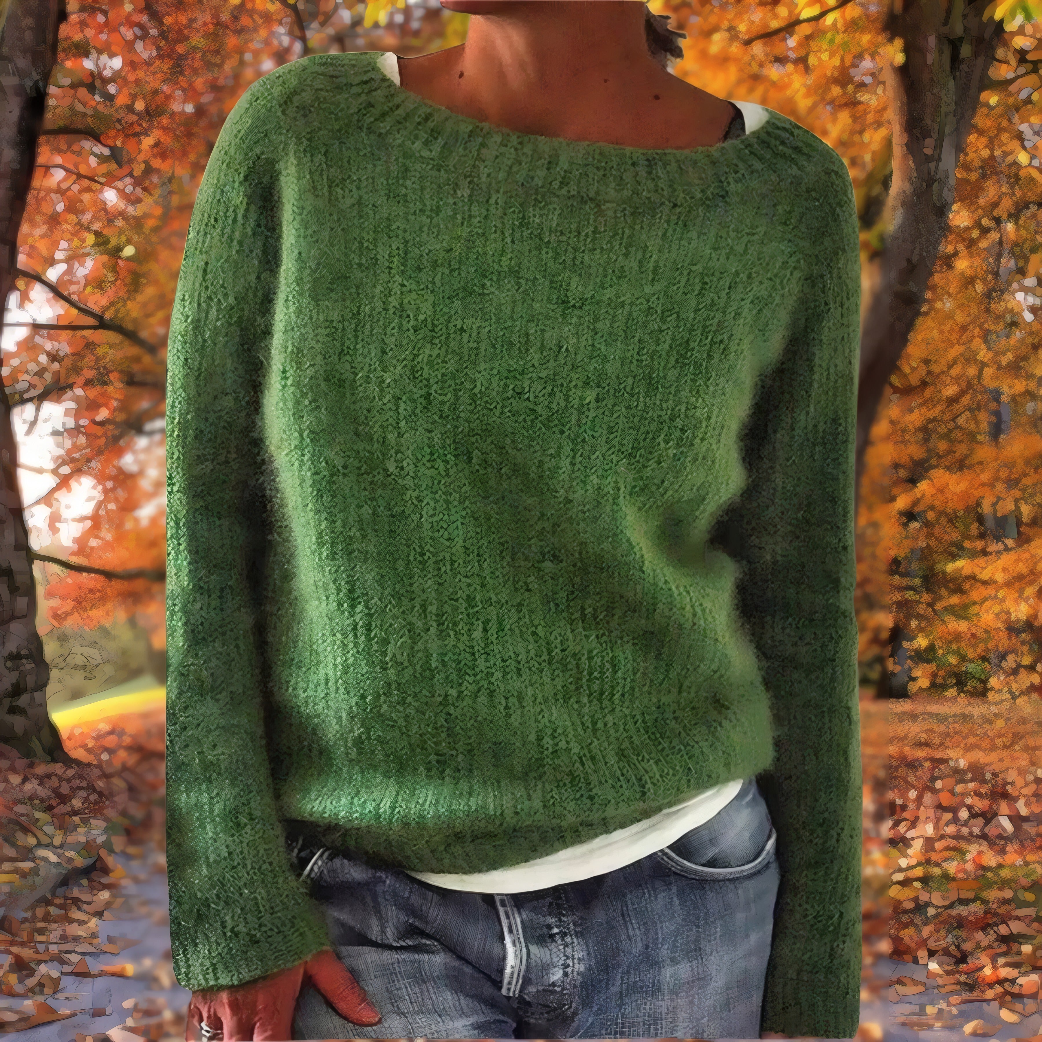 Raphaëlle | Pull en maille fine au tombé fluide Vert, photo studio