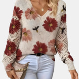 Anaïs | Pull à motif fleuri et manches au crochet