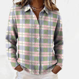 Annette | Cardigan col chemise à petits carreaux écossais