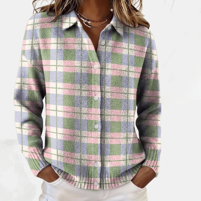 Annette | Cardigan col chemise à petits carreaux écossais