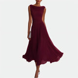 Esther | Robe midi sans manches à encolure drapée