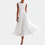 Esther | Robe midi sans manches à encolure drapée