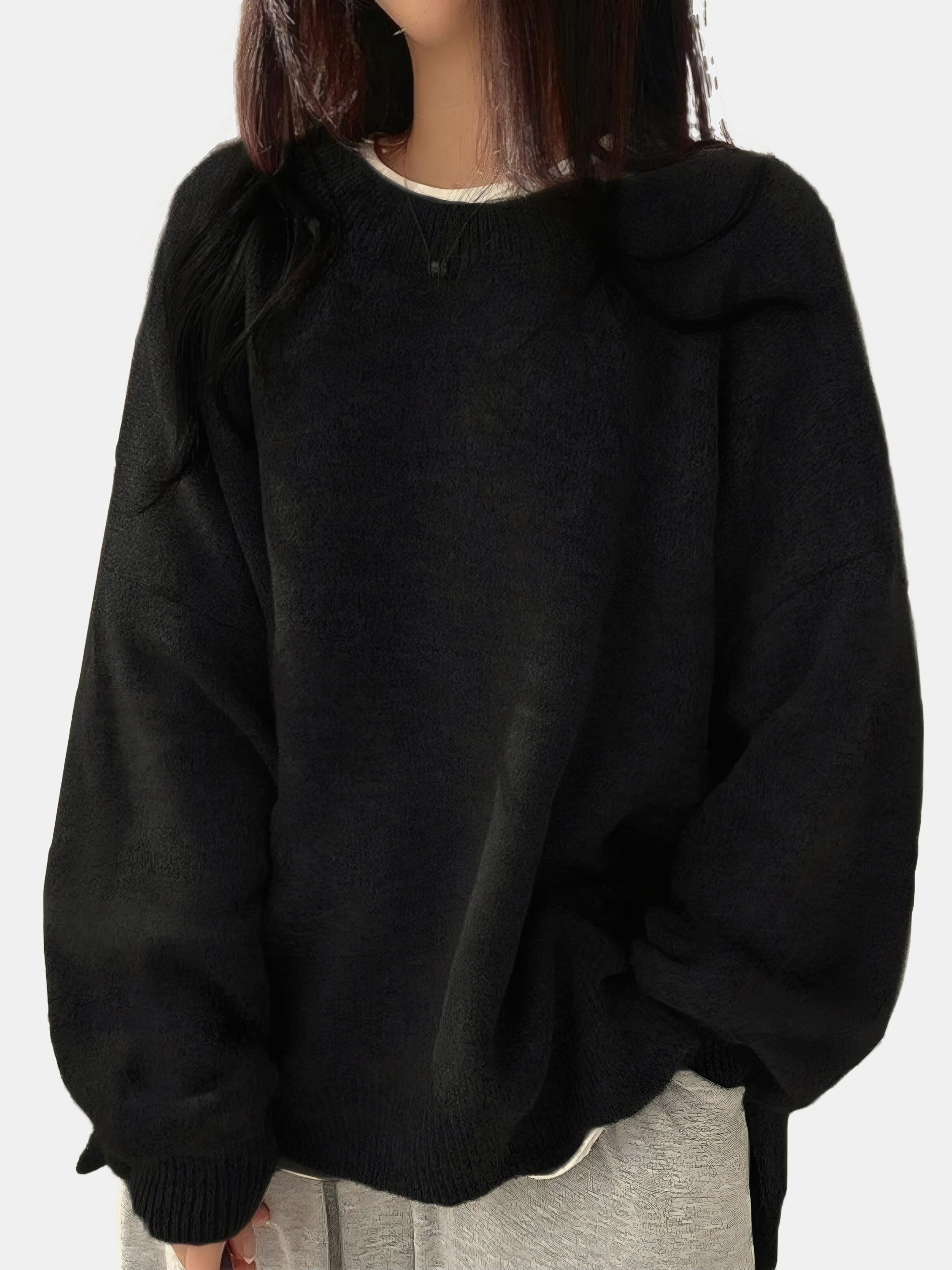 Sophie | Pull oversize en maille à col rond et manches ballon Noir, photo studio