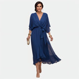 Émeline | Robe midi cache-cœur à ceinture nouée