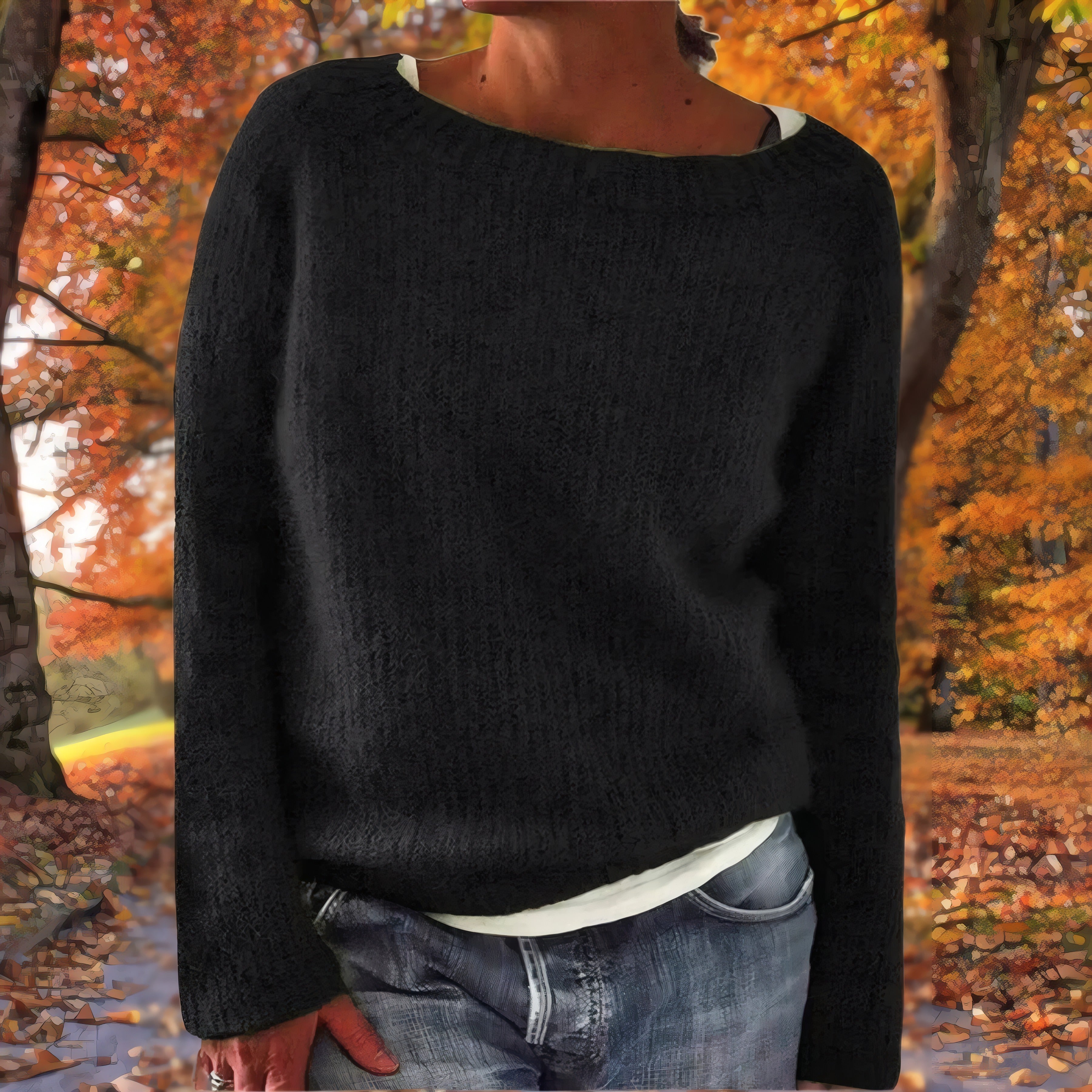 Raphaëlle | Pull en maille fine au tombé fluide Noir, photo studio