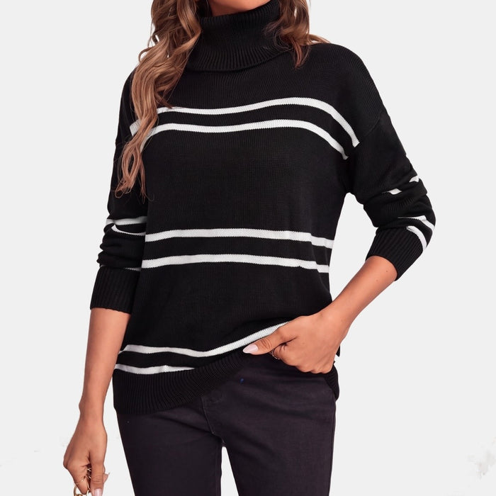 Pull Col Roulé Rayé Camel