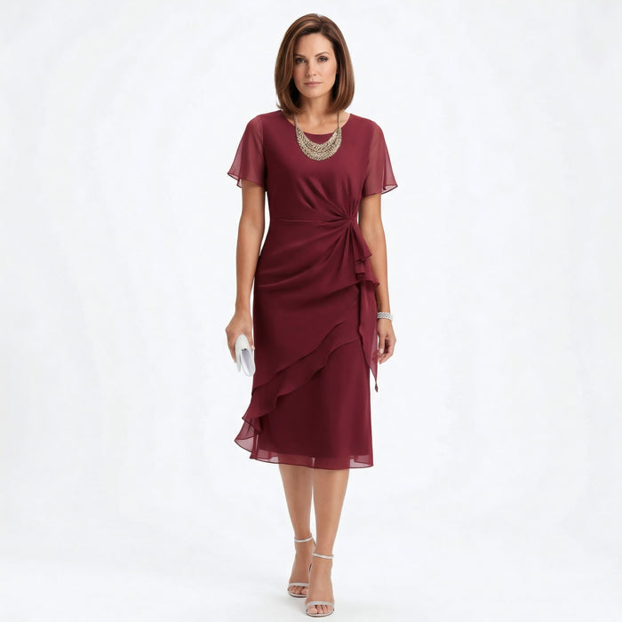 Cunégonde | Robe midi drapée à volants en cascade