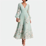 Mylène | Robe midi plissée à manches ballon
