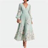 Mylène | Robe midi plissée à manches ballon