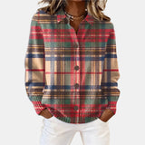 Nadine | Cardigan écossais à col chemise boutonné