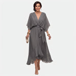 Émeline | Robe midi cache-cœur à ceinture nouée