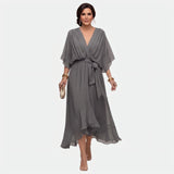 Émeline | Robe midi cache-cœur à ceinture nouée