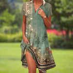 Adèle | Robe d’été élégante à col V et motif ornemental