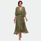 Émeline | Robe midi cache-cœur à ceinture nouée