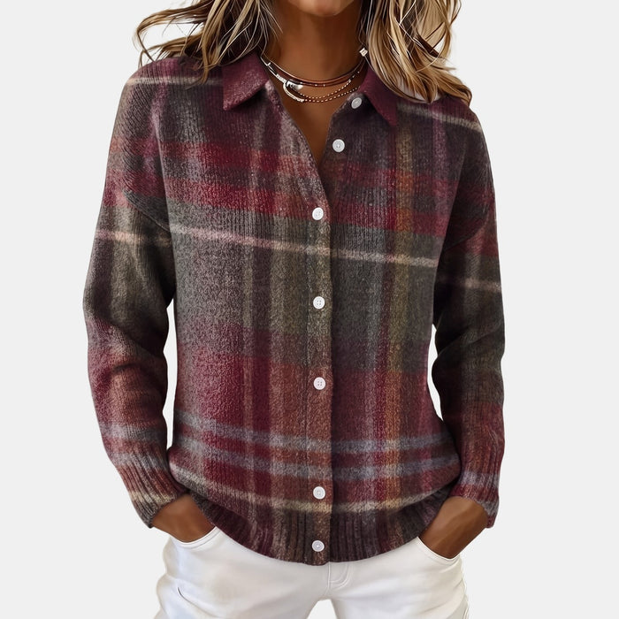 Yvette | Cardigan chemise à carreaux écossais chinés