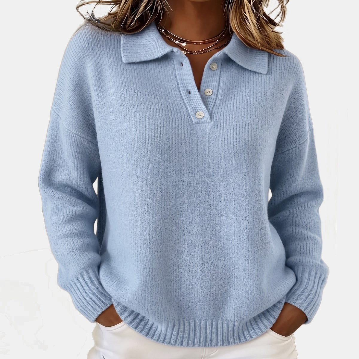 Arielle | Pull à col polo décontracté Bleu, photo studio