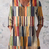 Marceline | Blouse longue à col V et motif patchwork