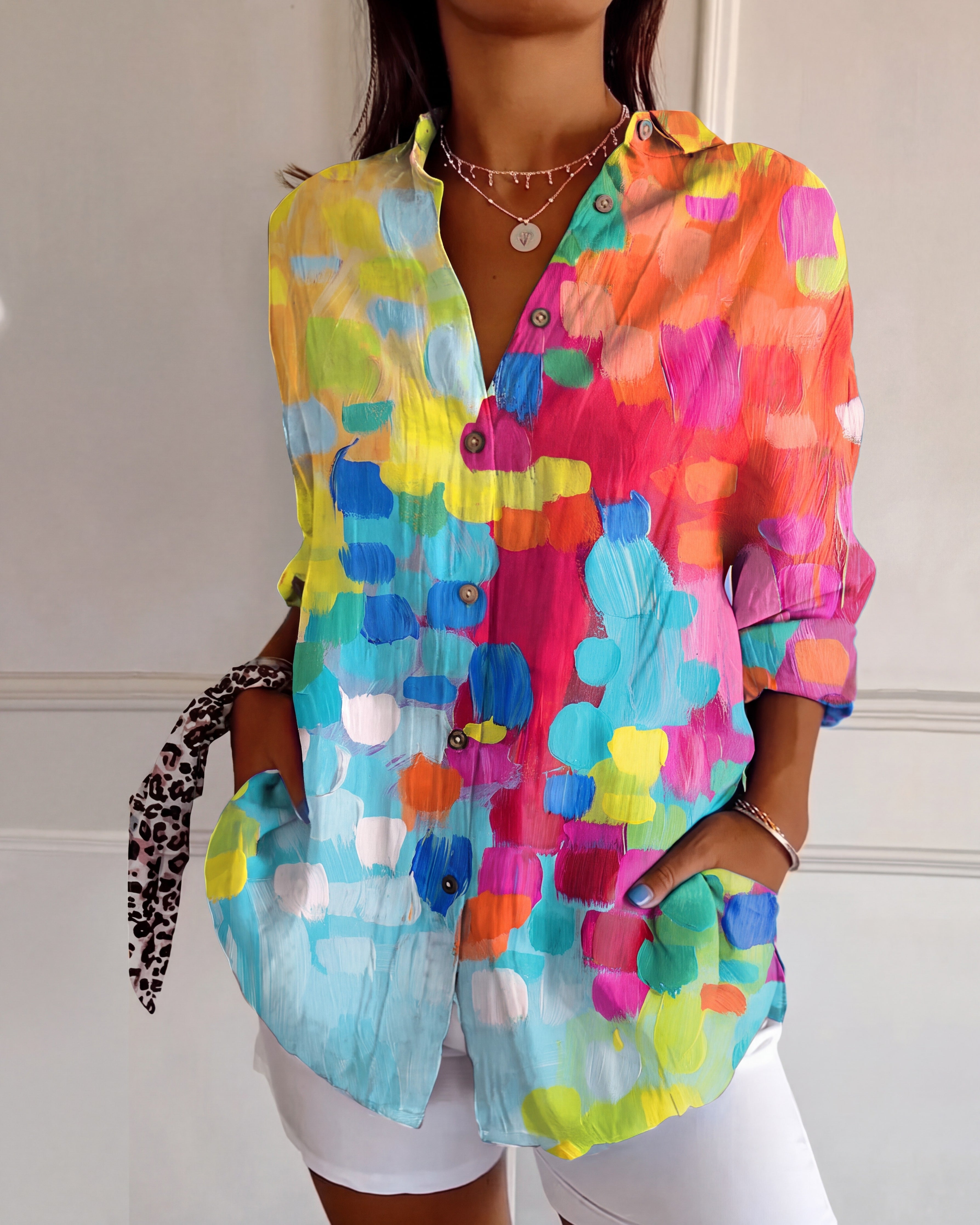 Ninon | Chemise à imprimé géométrique Multicolore 3, photo studio