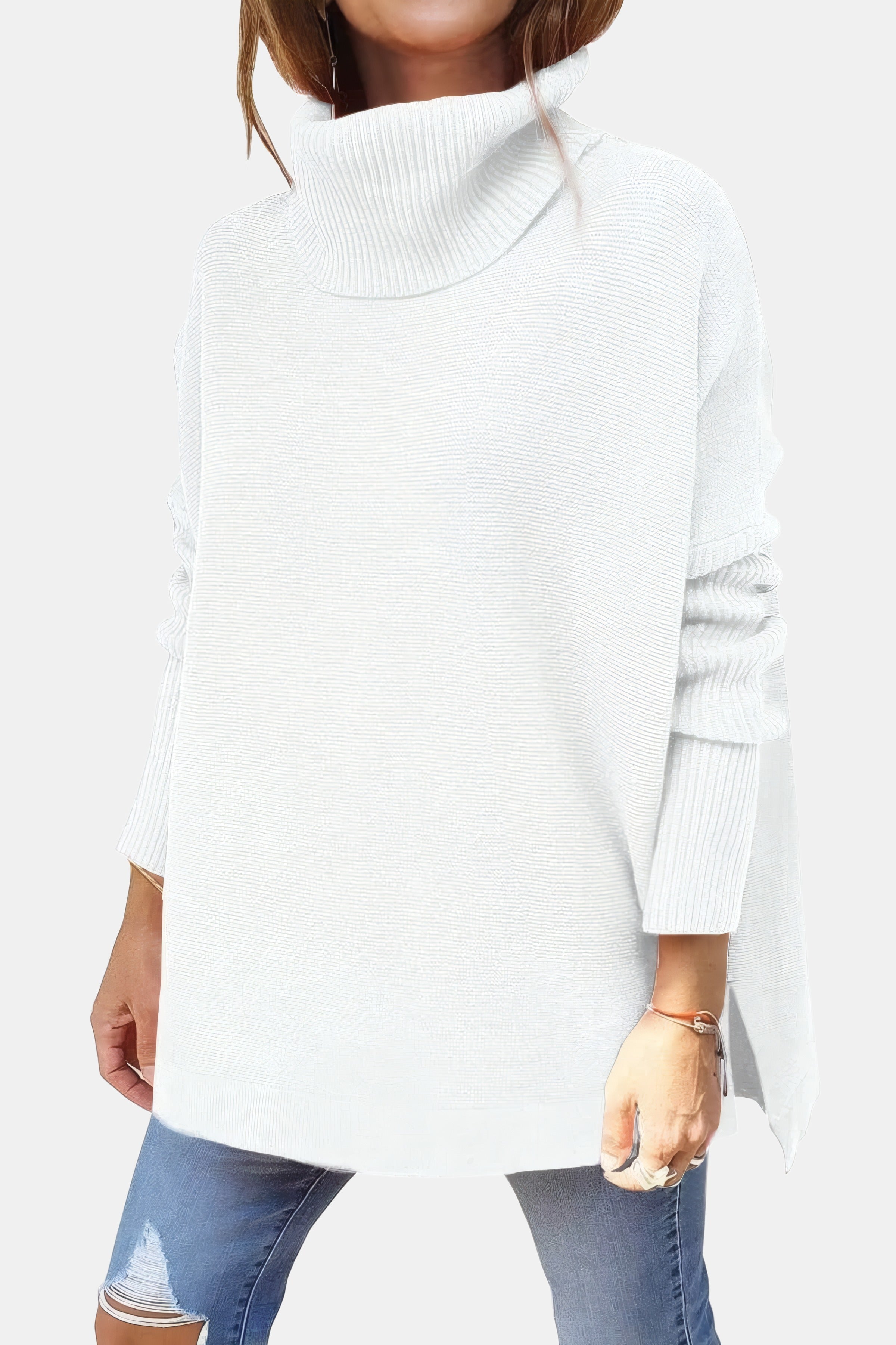 Priscille | Pull oversize à ourlet fendu Blanc, photo studio