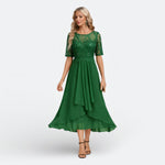 Laurette | Robe midi brodée à manches courtes