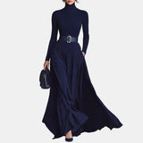 Éloïse | Robe longue à col montant et jupe évasée