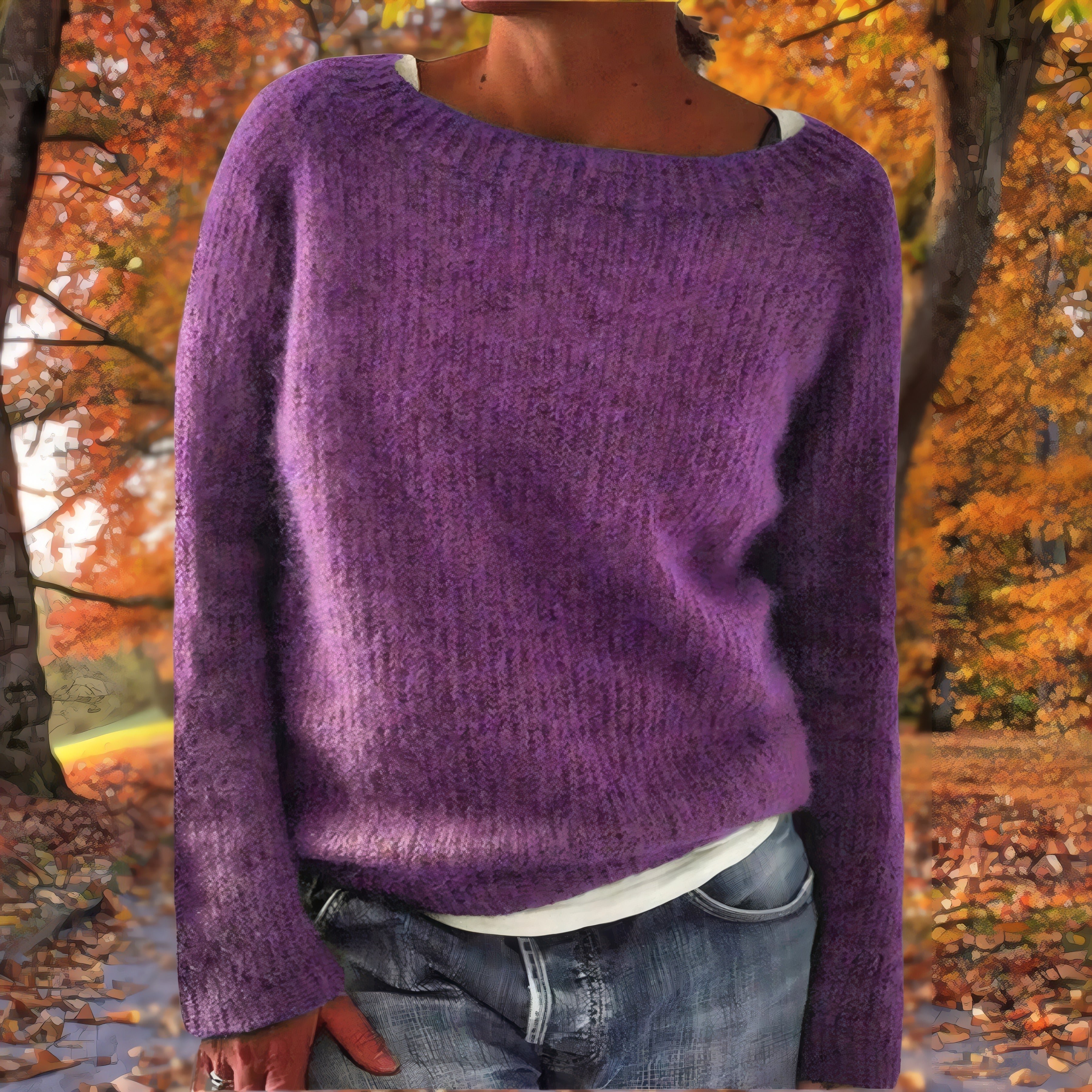 Raphaëlle | Pull en maille fine au tombé fluide Lilas, photo studio