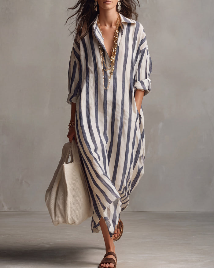 Luisa | Robe-chemise longue à rayures coupe oversize