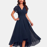 Floriane | Robe de soirée fluide à col en V et taille froncée