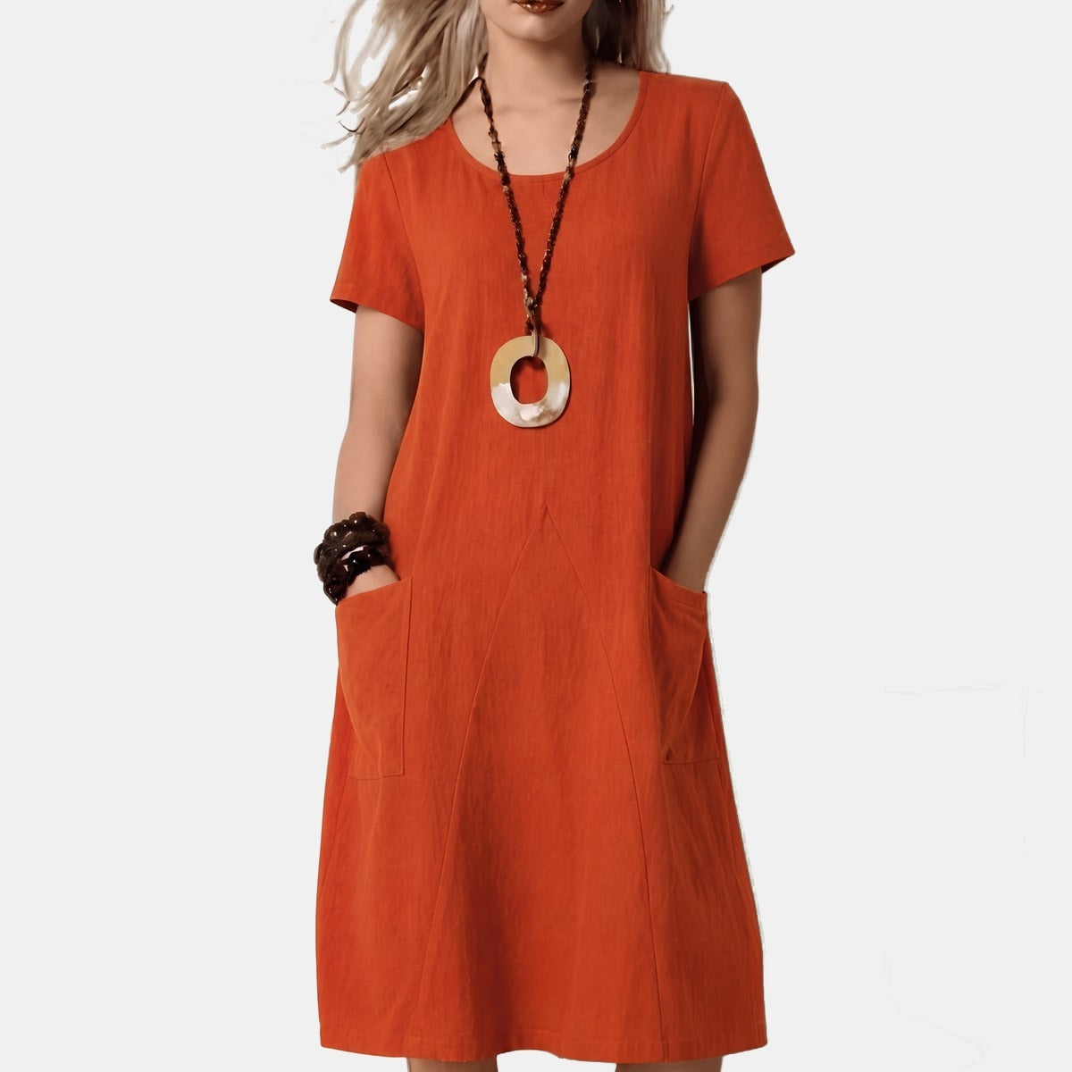 Augustine | Robe midi bohème moderne Orange, photo studio