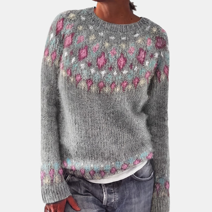 Pull Nordique Fleurs Roses