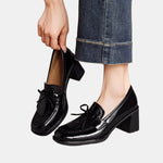 Agnès | Mocassins vernis à talon carré et frange