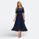 Laurette | Robe midi brodée à manches courtes