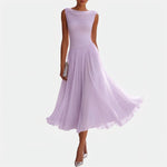 Esther | Robe midi sans manches à encolure drapée