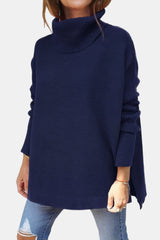 Priscille | Pull ample à col roulé et ourlet fendu