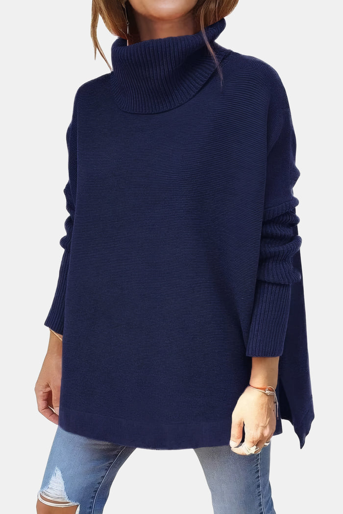 Priscille | Pull ample à col roulé et ourlet fendu
