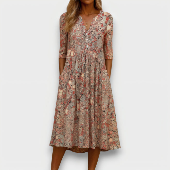 Claudine | Robe midi imprimée boutonnée à poches