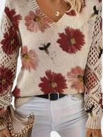 Anaïs | Pull à motif fleuri et manches au crochet
