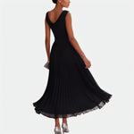 Esther | Robe midi sans manches à encolure drapée