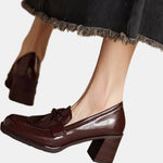 Agnès | Mocassins vernis à talon carré et frange