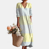 Doriane | Robe midi col V à motif quadrillé