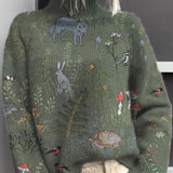 Colette | Tricot à col montant brodé d'animaux des bois
