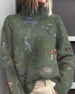 Colette | Tricot à col montant brodé d'animaux des bois