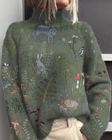 Colette | Tricot à col montant brodé d'animaux des bois
