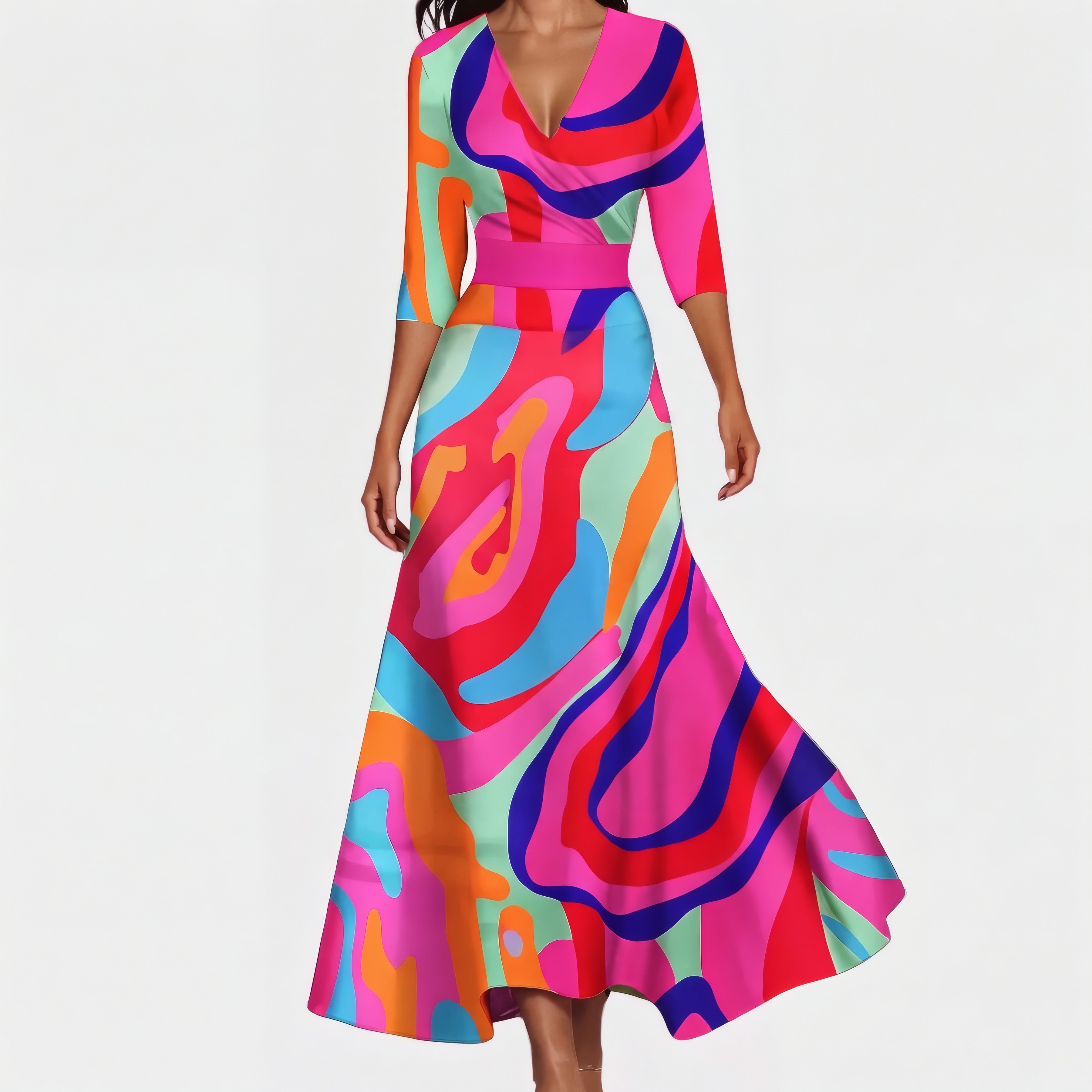 Emily | Robe longue élégante et vaporeuse Multicolore, photo studio