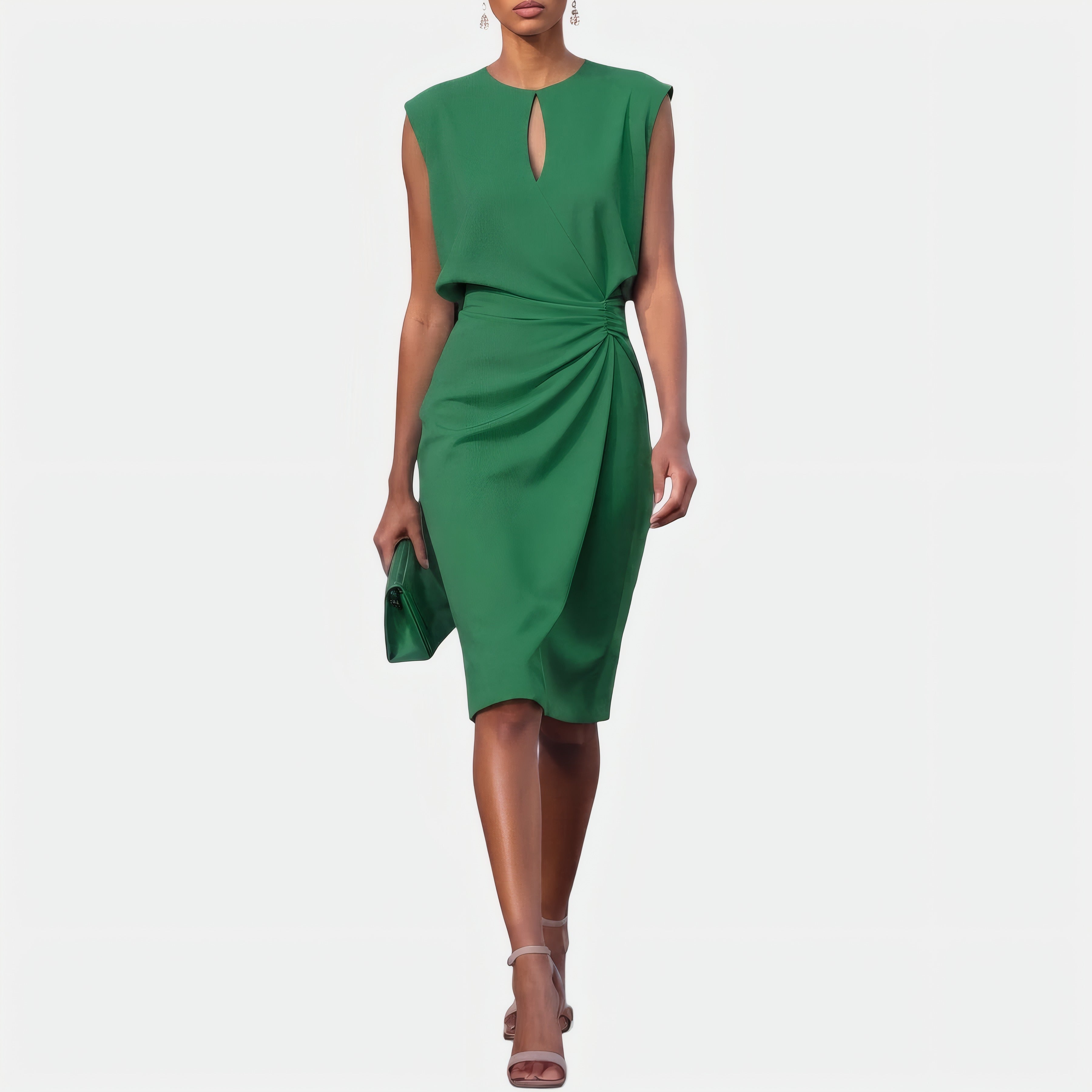 Olena | Robe midi portefeuille élégante Vert, photo studio