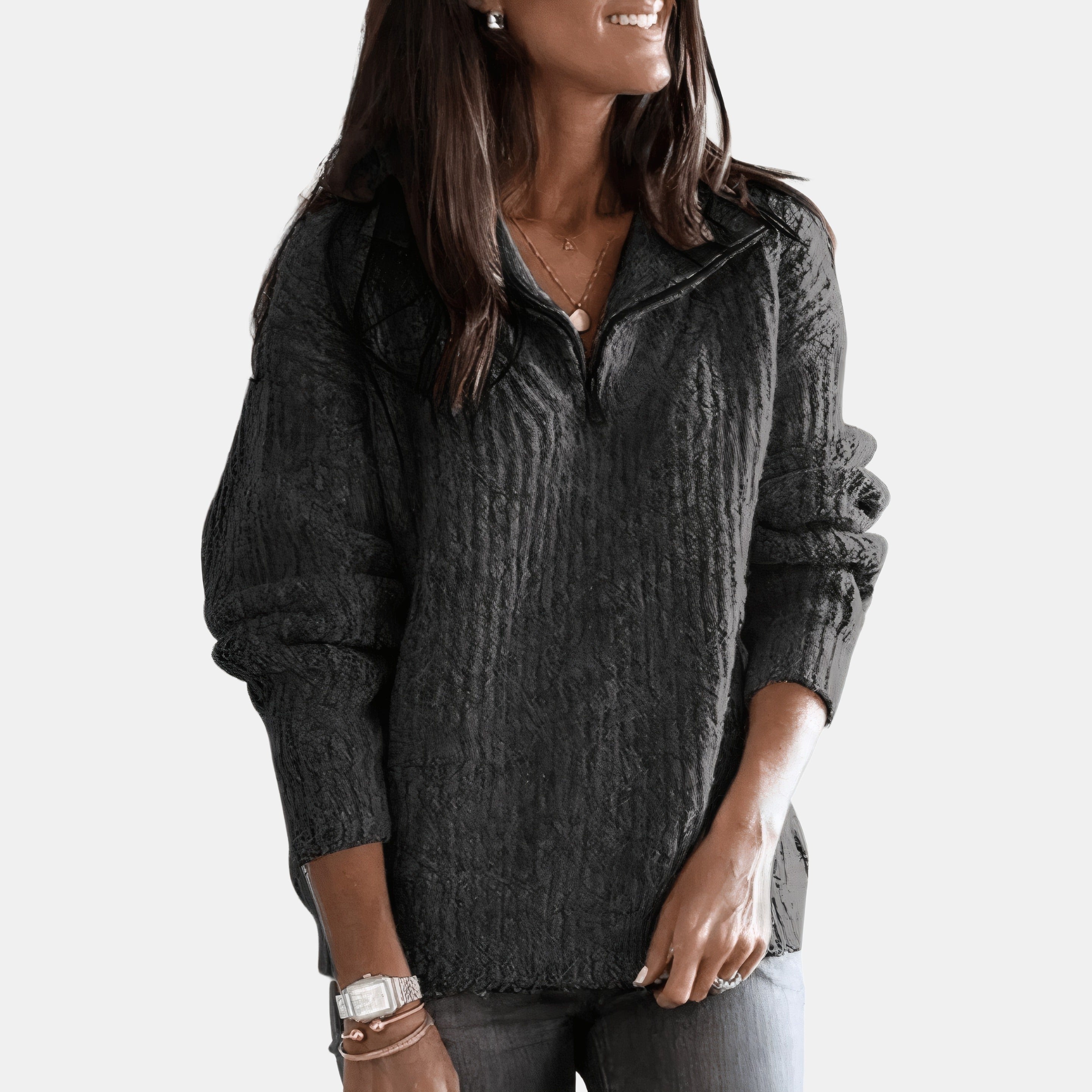 Solène | Pull chic et décontracté Noir, photo studio