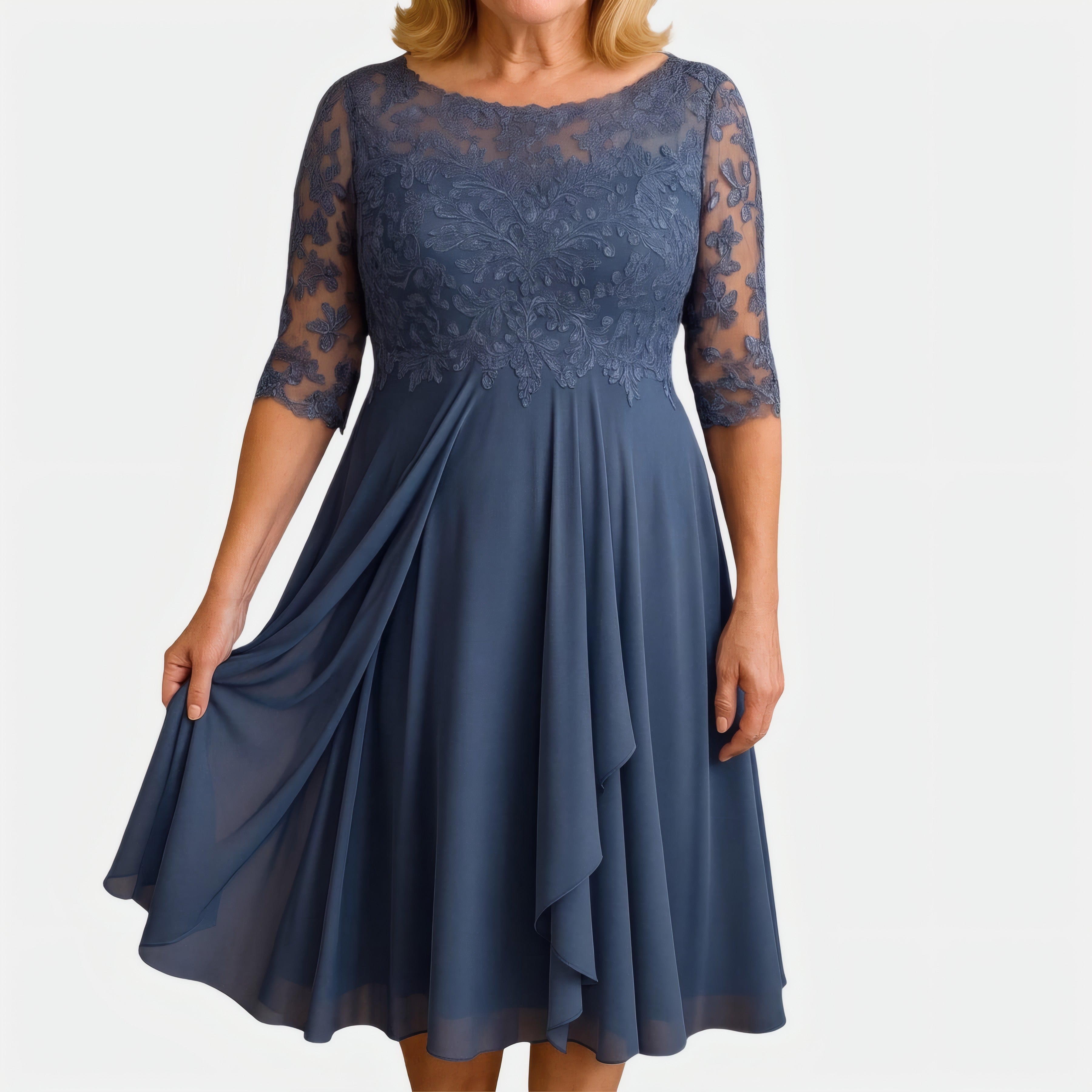 Leontyna | Robe élégante en dentelle — dentelle Bleu, photo studio